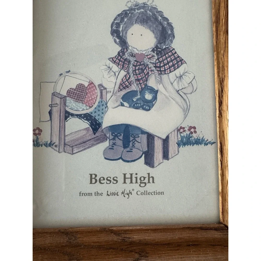 Lizzie‎ High Bess High Framed Art Print Primitive Country Folk Doll Decor 7x9